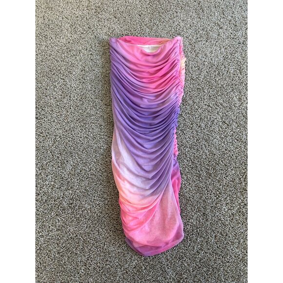 Ser.O.Ya XS Ruched Mesh Midi Skirt Pink & Purple Gradient Stretchy Fabric - Picture 3 of 10